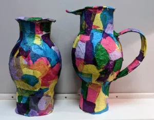 Papier mache hygs created by Monday Creative group - art for people affected by dementia